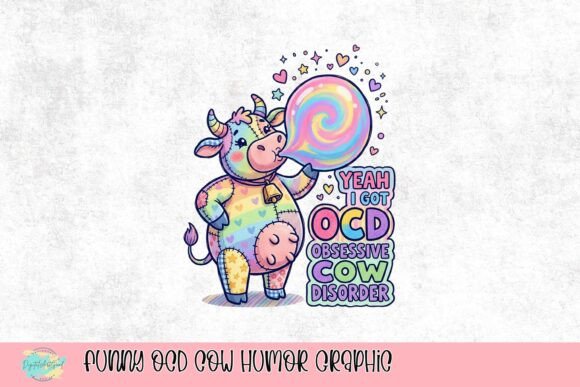 Funny OCD Cow Humor Graphic: A Whimsical Design Asset